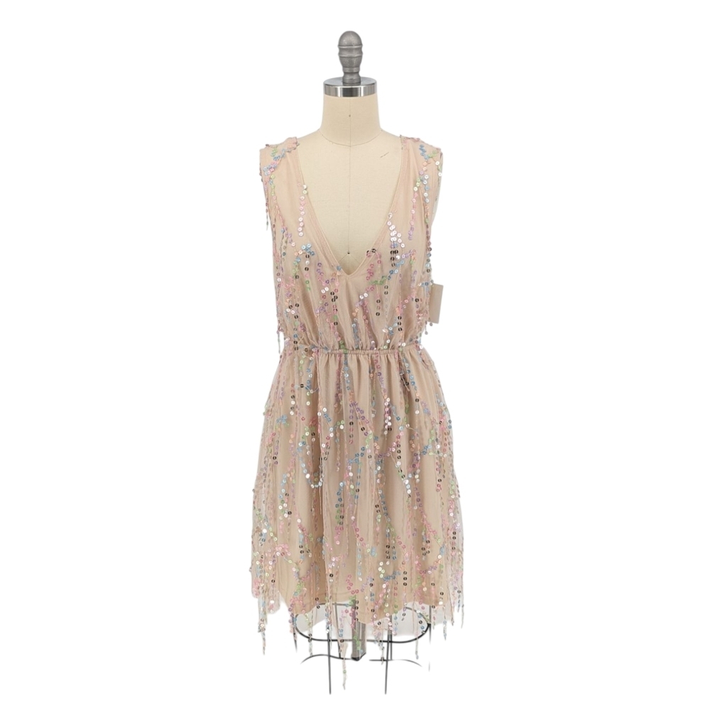 01456 NEW Southern Fried Chics Sequins Dress Cream Size Small party glam coktail